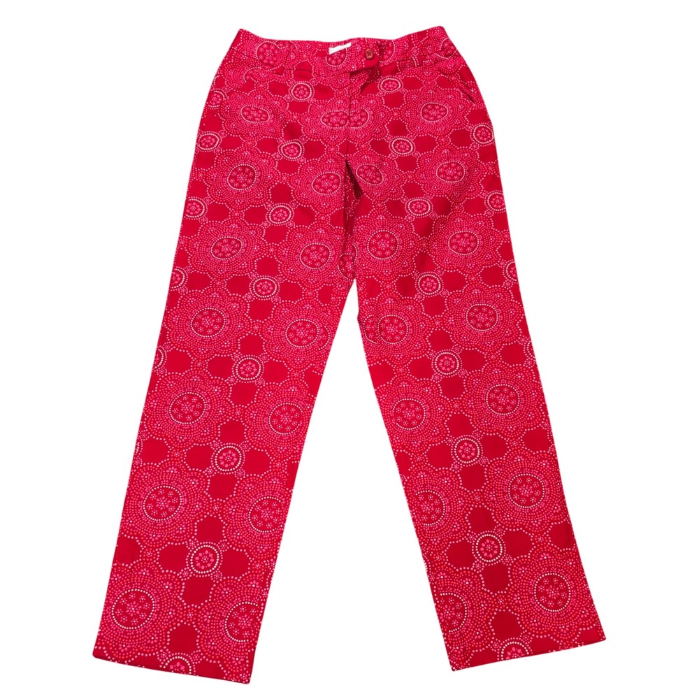Liz Claiborne Audra‎ Medallion Dot Pants Women's Size 4 Red Pink Straight Leg